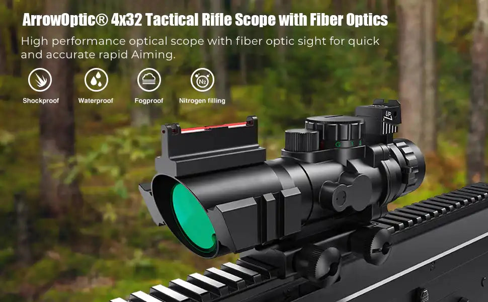Mira telescópica táctica ArrowOptic® 4x32 con fibra óptica