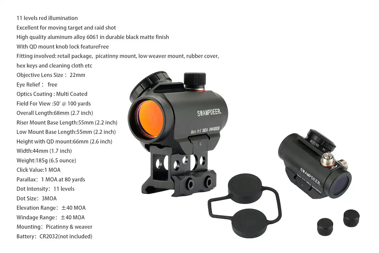 SwampDeer® RIfle Red Dot Reflex Sight Micro H-2 con montura estándar - 2 MOA
