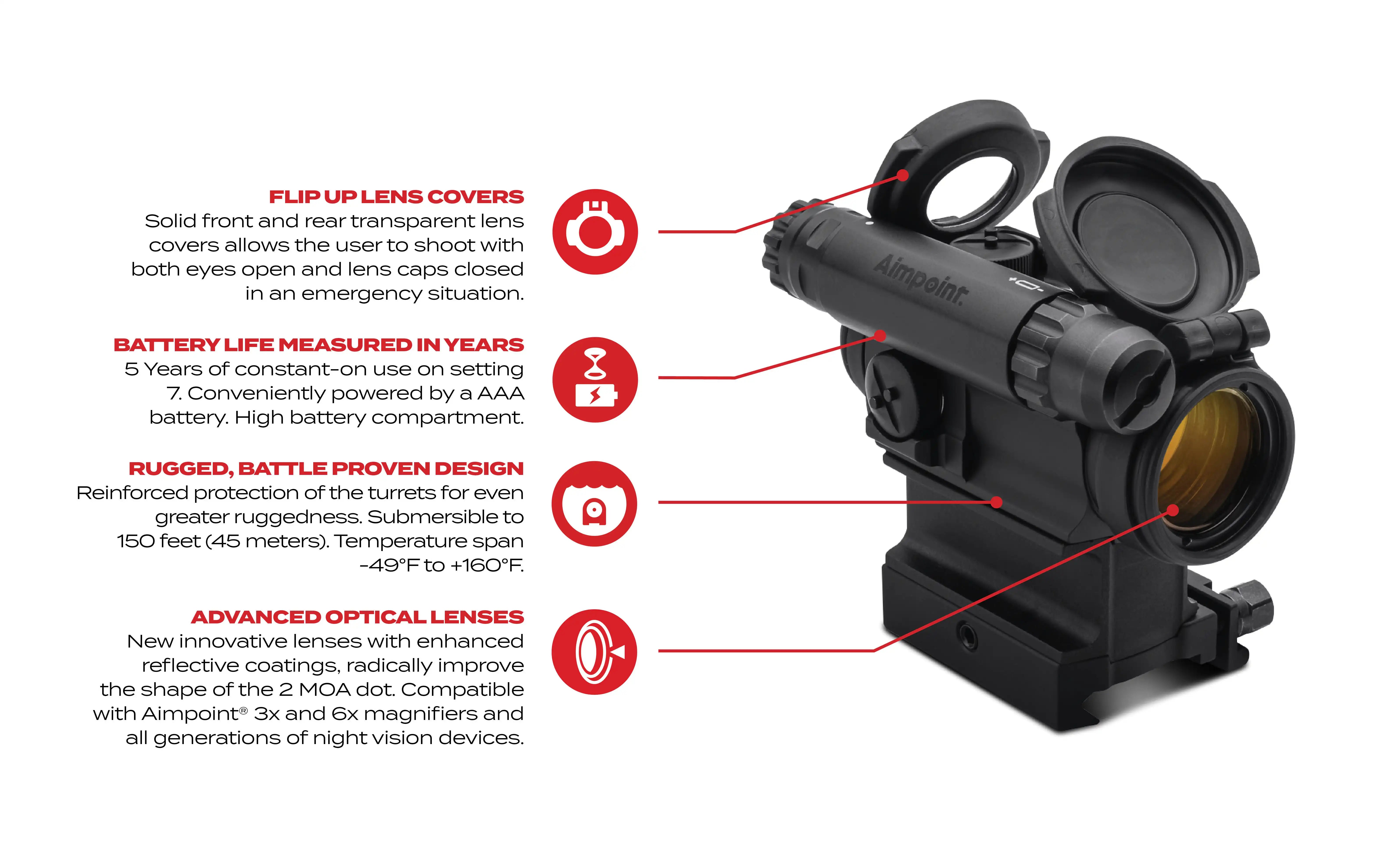 Mira réflex de punto rojo ArrowOptic® AimPoint CompM5 de 2 MOA