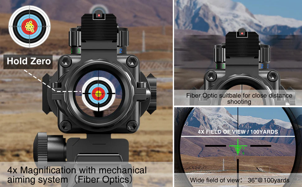 Mira telescópica táctica ArrowOptic® 4x32 con fibra óptica