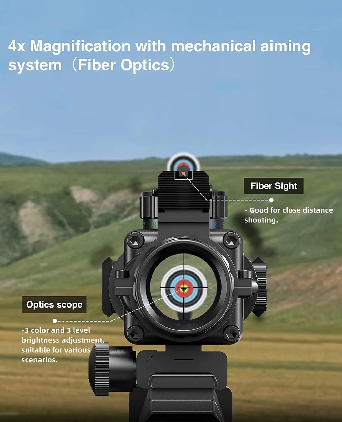 Mira telescópica táctica ArrowOptic® 4x32 con fibra óptica