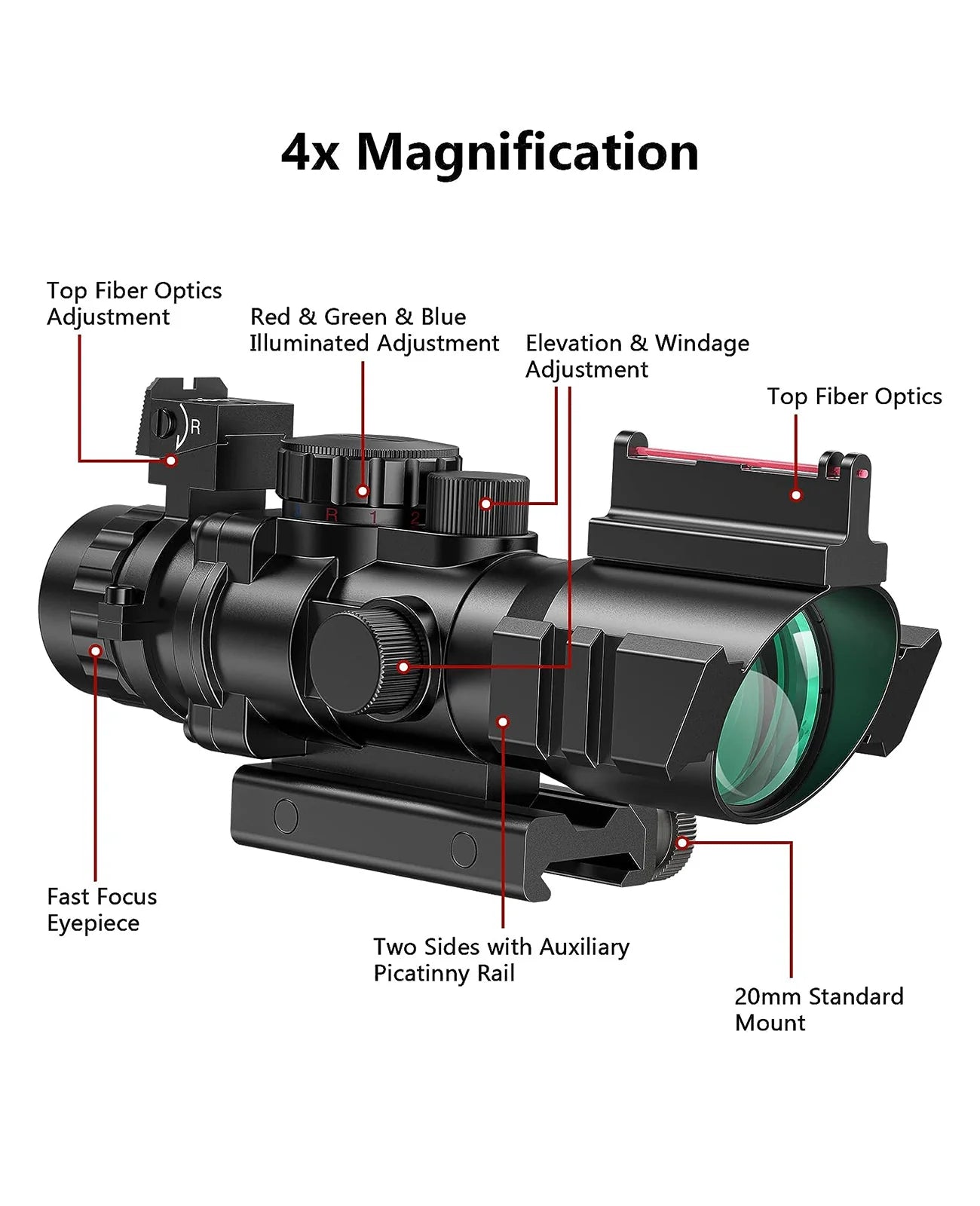 Mira telescópica táctica ArrowOptic® 4x32 con fibra óptica