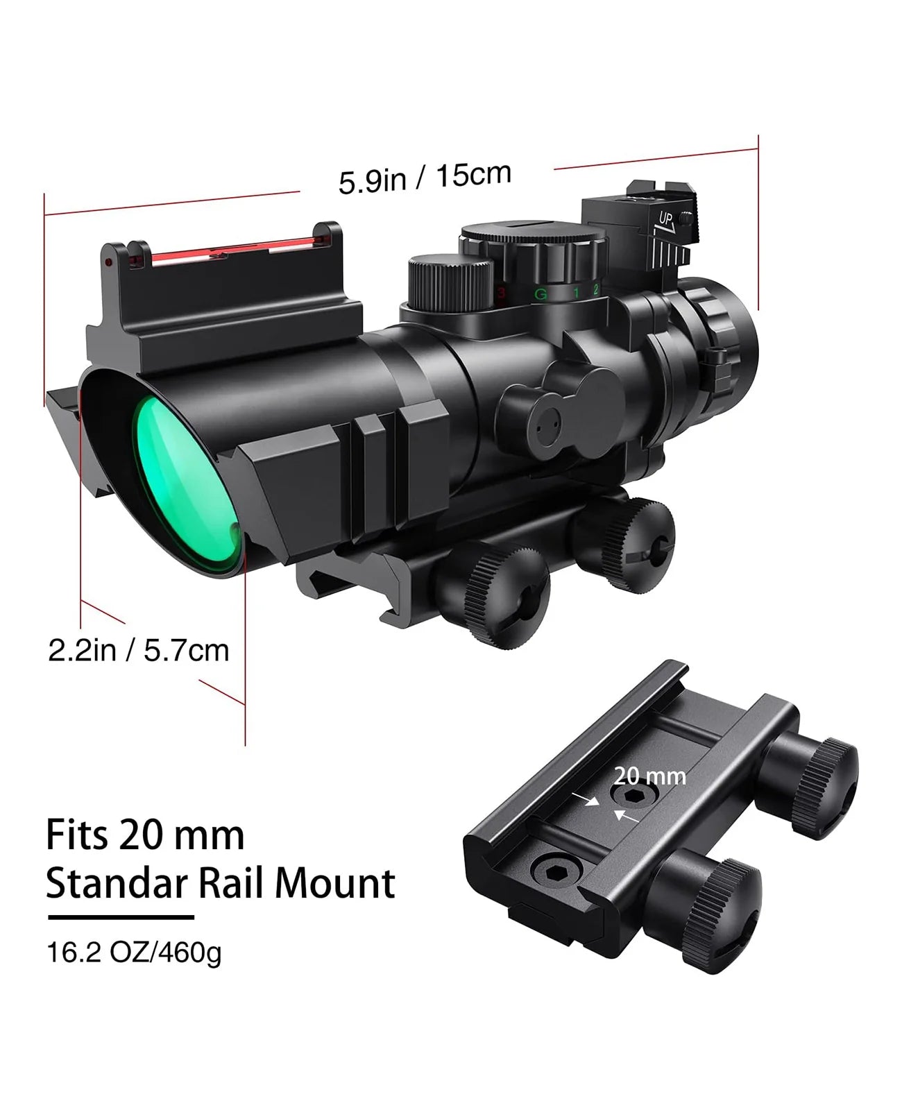 Mira telescópica táctica ArrowOptic® 4x32 con fibra óptica